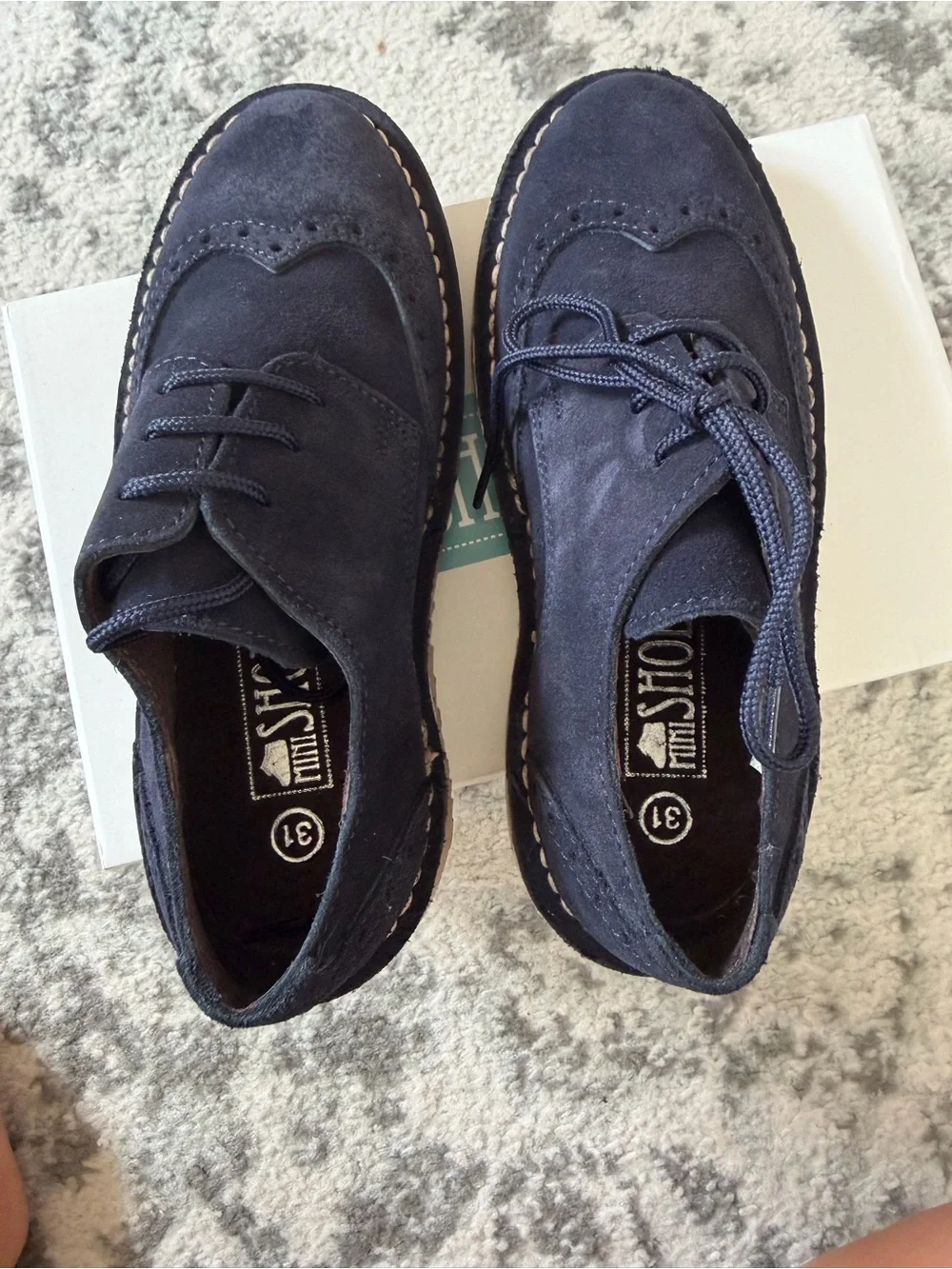 Boys Navy Suede Wingtip Dress Shoes
